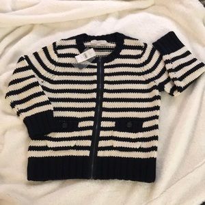 LOFT zipper front navy/cream striped sweater, size M, NWT.